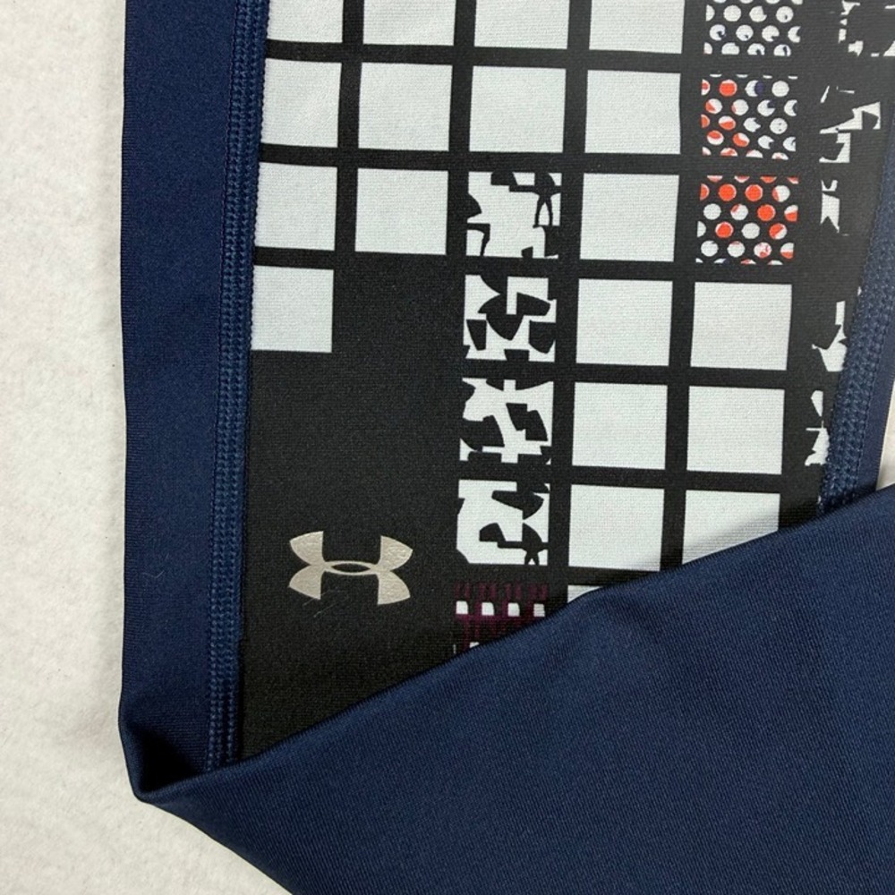 Under Armour HeatGear Compression Leggings Medium Navy Blue Geometric Grid Print - Picture 4 of 11